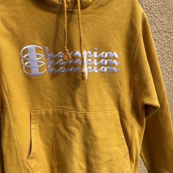 Women's Champion Sweatshirt Yellow Spell-Out Triple S Cotton Reverse Weave - Picture 9 of 12